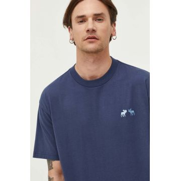 Abercrombie & Fitch tricou din bumbac culoarea albastru marin, cu imprimeu