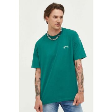Abercrombie & Fitch tricou din bumbac culoarea verde, neted