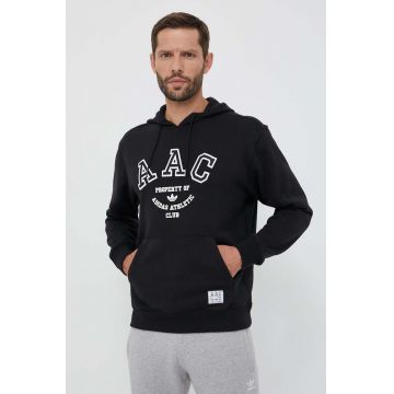 adidas Originals hanorac de bumbac barbati, culoarea negru, cu glugă, cu imprimeu