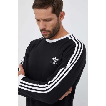 adidas Originals longsleeve din bumbac 3-Stripes Long Sleeve Tee culoarea negru, cu imprimeu IA4877