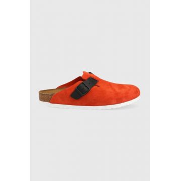 Birkenstock papuci din piele barbati, culoarea portocaliu, Boston