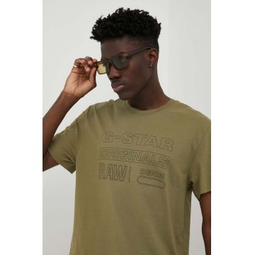 G-Star Raw tricou din bumbac culoarea verde, cu imprimeu