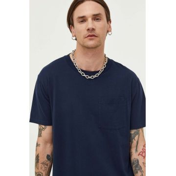 Hollister Co. tricou din bumbac culoarea albastru marin, neted