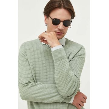 HUGO pulover de bumbac culoarea verde, light