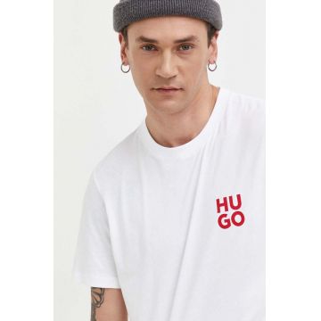HUGO tricou din bumbac culoarea alb, neted