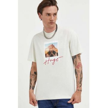 HUGO tricou din bumbac culoarea verde, cu imprimeu