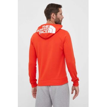 The North Face hanorac de bumbac barbati, culoarea rosu, cu glugă, neted