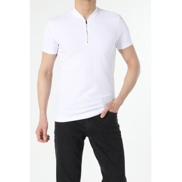 Tricou slim fit cu fenta cu fermoar