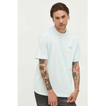 Abercrombie & Fitch tricou din bumbac culoarea turcoaz, neted