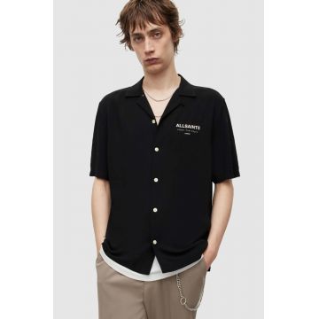 AllSaints camasa barbati, culoarea negru, regular