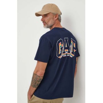 GAP tricou din bumbac culoarea albastru marin, cu imprimeu