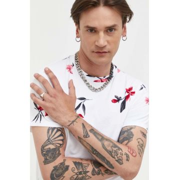 Hollister Co. tricou din bumbac culoarea alb, cu imprimeu