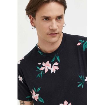 Hollister Co. tricou din bumbac culoarea negru, cu imprimeu