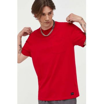 Hollister Co. tricou din bumbac culoarea rosu, neted