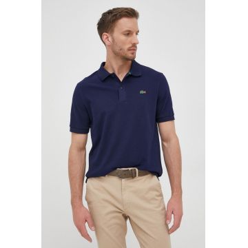 Lacoste polo de bumbac culoarea albastru marin, neted
