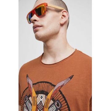 Medicine tricou din bumbac barbati, culoarea maro, cu imprimeu