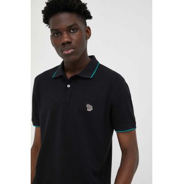 PS Paul Smith polo de bumbac culoarea negru, cu imprimeu