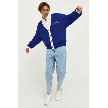 Tommy Jeans cardigan barbati, culoarea albastru marin