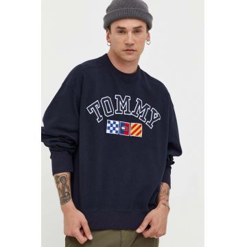 Tommy Jeans hanorac de bumbac barbati, culoarea albastru marin, melanj