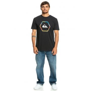 Tricou de bumbac cu decolteu la baza gatului si imprimeu logo In Shapes