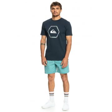 Tricou de bumbac cu decolteu la baza gatului si imprimeu logo In Shapes