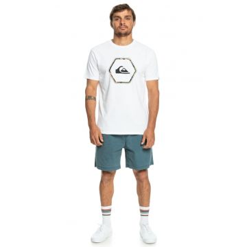 Tricou de bumbac cu decolteu la baza gatului si imprimeu logo In Shapes