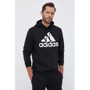 adidas bluza barbati, culoarea negru, cu glugă, cu imprimeu