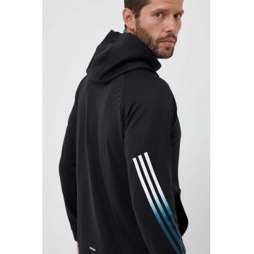 adidas Performance hanorac de antrenament Train Icons culoarea negru, cu glugă, cu imprimeu