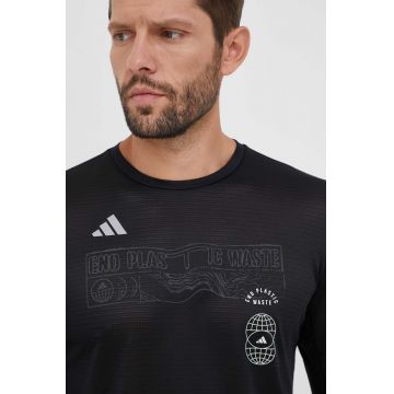 adidas Performance longsleeve pentru alergare Run for the Oceans culoarea negru, cu imprimeu