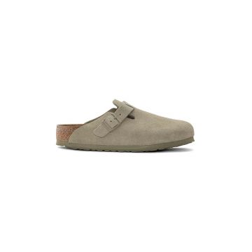 Birkenstock șlapi din piele întoarsă Boston culoarea verde, 1025788