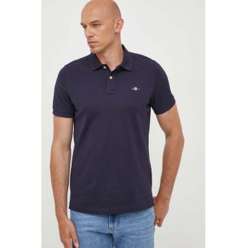 Gant polo de bumbac culoarea albastru marin, neted