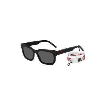 Set de ochelari de soare dreptunghiulari cu logo - Negru/Gri antracit