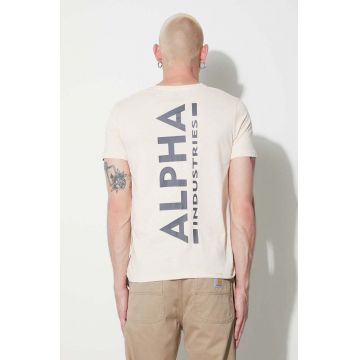 Alpha Industries tricou din bumbac culoarea bej, cu imprimeu 128507.578-JetStreamW