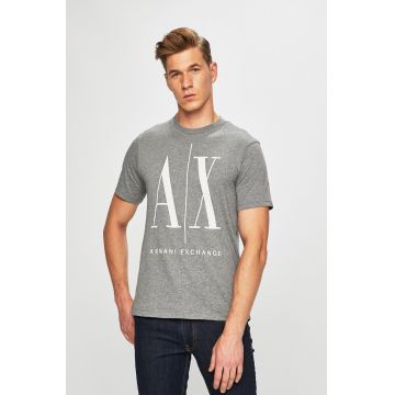 Armani Exchange tricou din bumbac Culoarea gri, cu imprimeu
