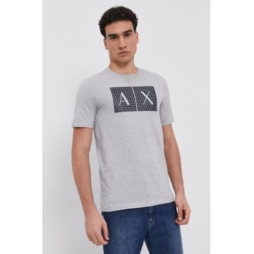 Armani Exchange Tricou din bumbac culoarea gri, cu imprimeu