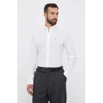 Gant camasa din bumbac barbati, culoarea alb, cu guler button-down, slim