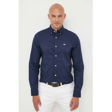 Gant camasa din bumbac barbati, culoarea albastru marin, cu guler button-down, slim