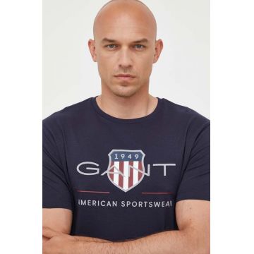 Gant tricou din bumbac culoarea albastru marin, cu imprimeu