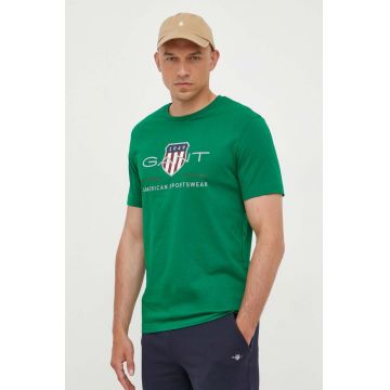 Gant tricou din bumbac culoarea verde, cu imprimeu
