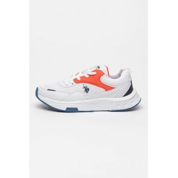 Pantofi sport low-cut cu insertii din material textil - Rosu/Alb