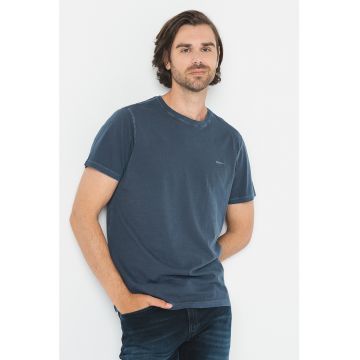 Tricou de bumbac cu logo discret - Bleumarin