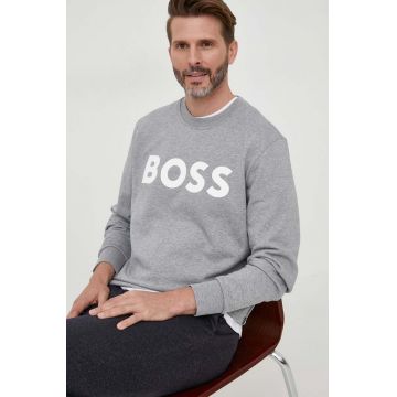 BOSS hanorac de bumbac barbati, culoarea gri, cu imprimeu