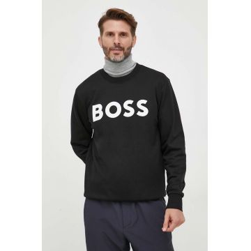 BOSS hanorac de bumbac barbati, culoarea negru, cu imprimeu