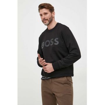 BOSS hanorac de bumbac barbati, culoarea negru, cu imprimeu