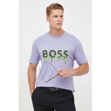 BOSS tricou din bumbac BOSS ORANGE culoarea violet, cu imprimeu