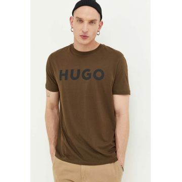 HUGO tricou din bumbac culoarea verde, cu imprimeu