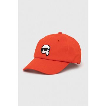 Karl Lagerfeld șapcă de baseball din bumbac culoarea portocaliu, cu imprimeu