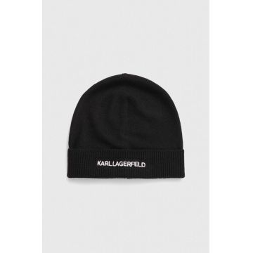 Karl Lagerfeld caciula din amestec de casmir culoarea negru, din tesatura neteda Karl Lagerfeld caciula din amestec de casmir culoarea negru, din tesatura neteda