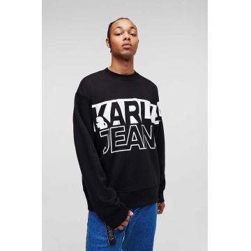 Karl Lagerfeld Jeans hanorac de bumbac barbati, culoarea negru, cu imprimeu