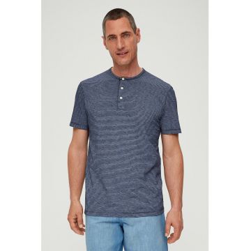 Tricou de bumbac cu decolteu Henley si model in dungi